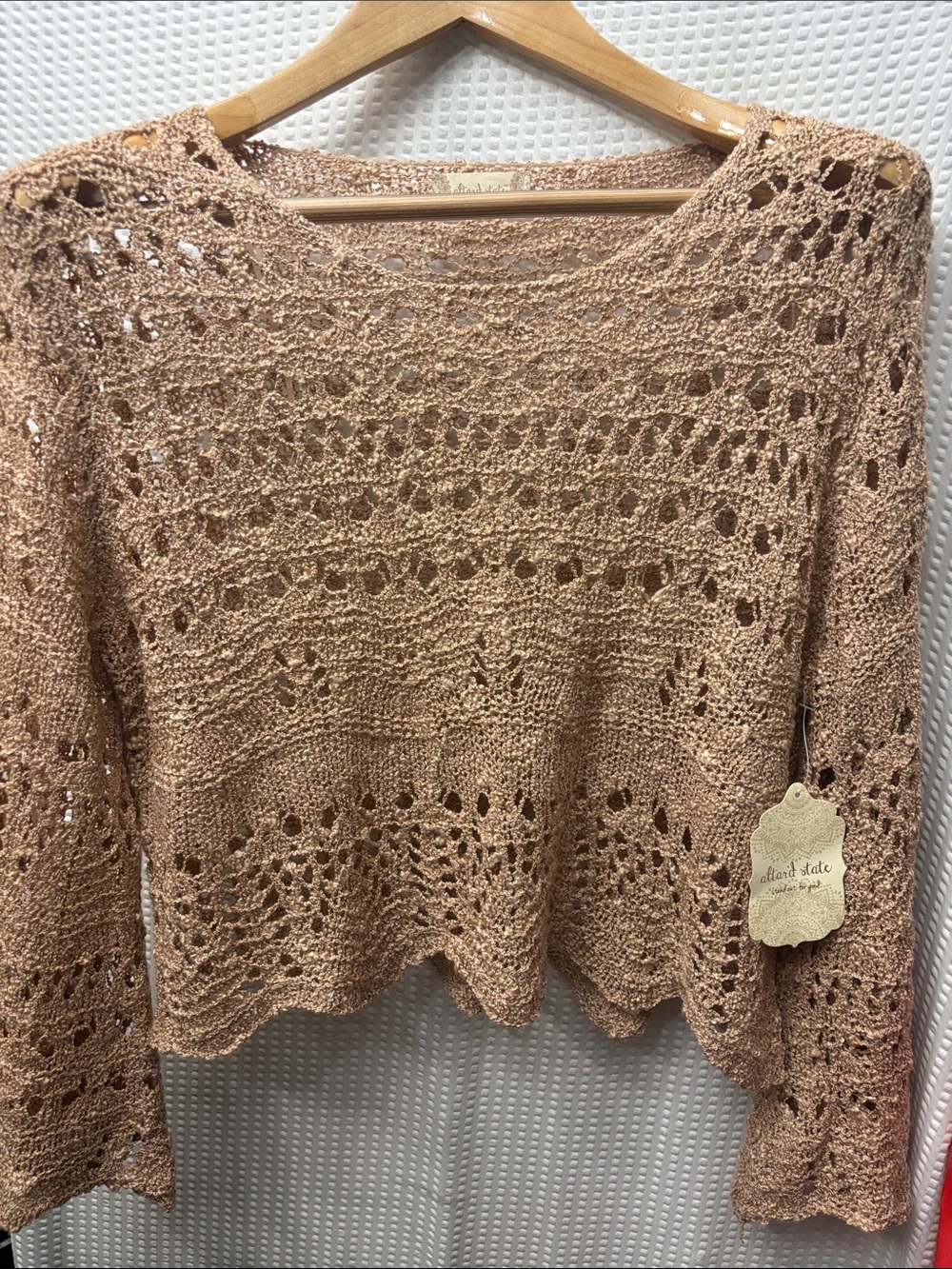 Altar’d state women’s crochet sweater “dusty pink”